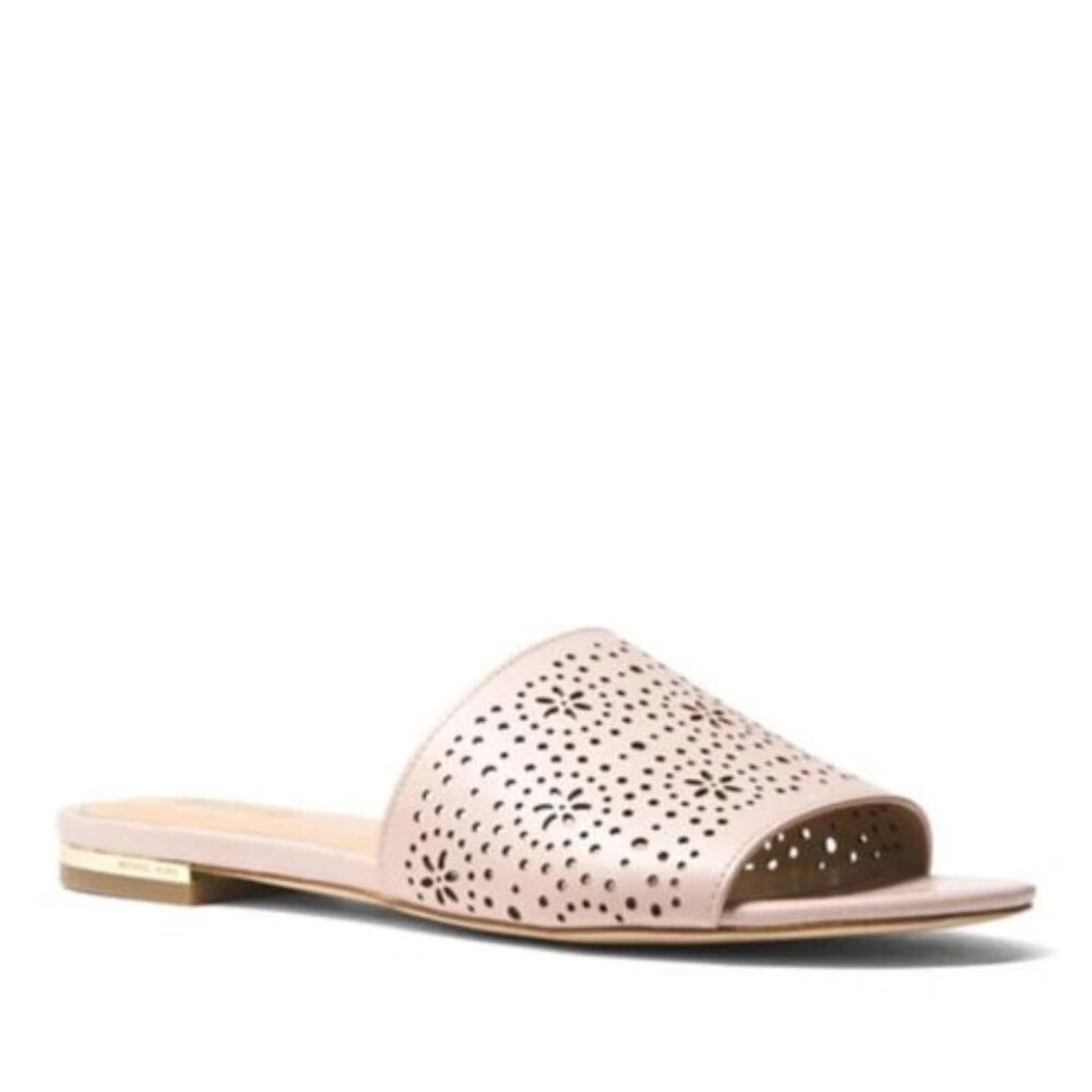 Michael Kors Shelly Leather Slides Soft Pink Lser Cut Detail Womens Size 8.5 NIB - Picture 1 of 5